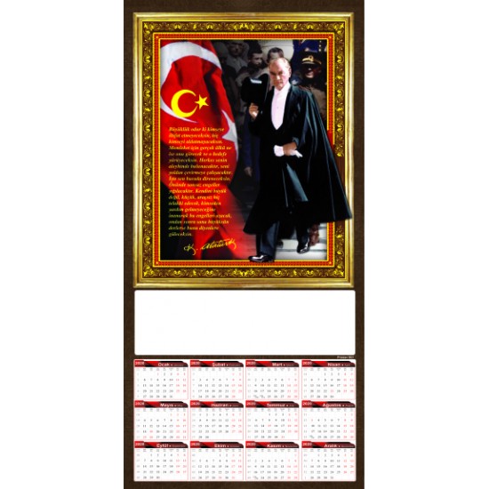 Atatürk Baskılı Altın Yaldızlı Poster Takvim 31x63,5 cm - Çift Renk
