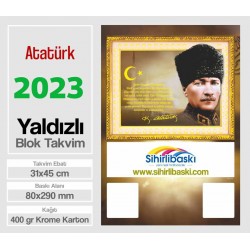  Blok Takvim - Yaldızlı Atatürk - Çift Renk Baskı - Tenekeli