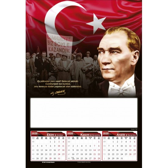 4 Yapraklı Atatürk Baskılı Duvar Takvimi - Çift Renk Baskı