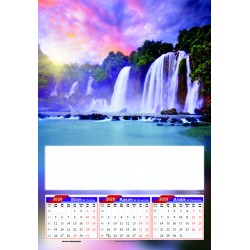 4 Yapraklı Şelale Manzarası Baskılı Duvar Takvimi - Çift Renk Baskı