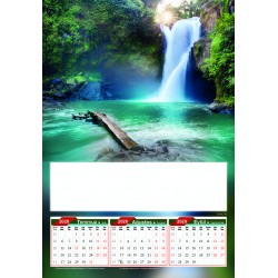 4 Yapraklı Şelale Manzarası Baskılı Duvar Takvimi - Çift Renk Baskı