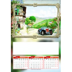 4 Yapraklı Yağlı Boya Baskılı Duvar Takvimi - Çift Renk Baskı