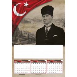 4 Yapraklı Atatürk ve Söylevleri Baskılı Duvar Takvimi - Tek Renk Baskı