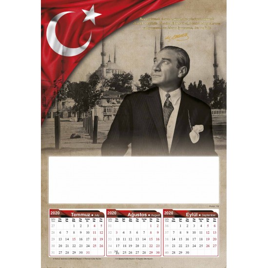 4 Yapraklı Atatürk ve Söylevleri Baskılı Duvar Takvimi - Çift Renk Baskı