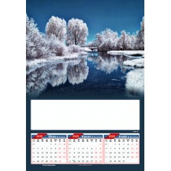 4 Yapraklı Kış Manzarası Baskılı Duvar Takvimi - Tek Renk Baskı
