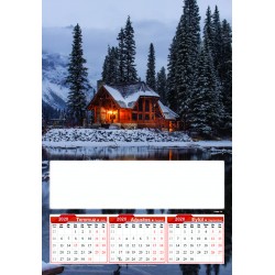 4 Yapraklı Kış Manzarası Baskılı Duvar Takvimi - Tek Renk Baskı